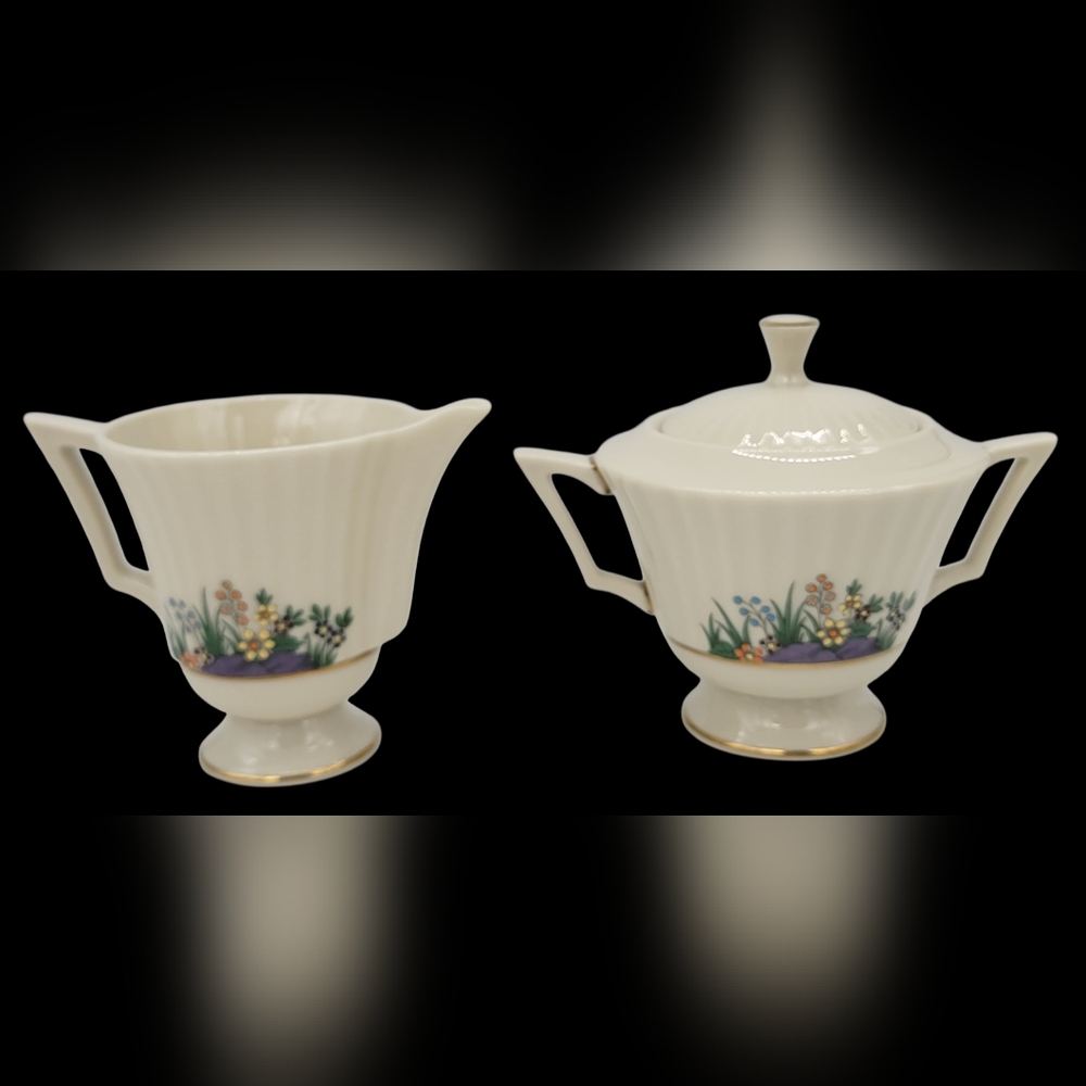 Lenox  Rutledge Creamer & Sugar Bowl W/Lid Gold Trim USA Vintage